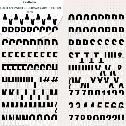 Abecedario Adhesivo Chipboard Blanco y Negro Craftelier