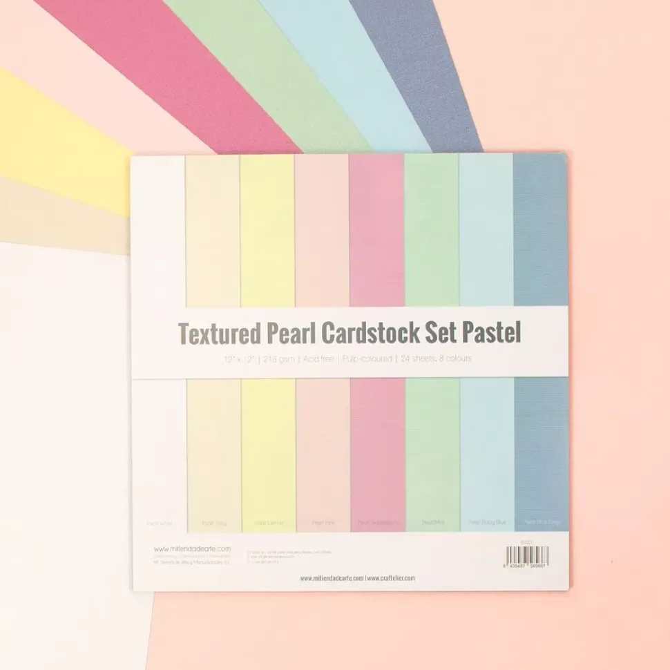 Cardstock Set Textura Perlada Pastel Craftelier 30x30cm