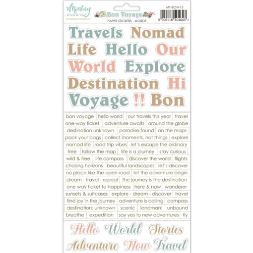Cardstock Stickers Palabras Bon Voyage Mintay 15x30cm