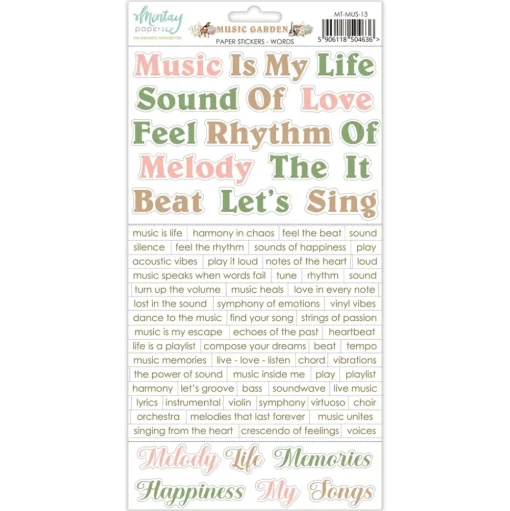 Cardstock Stickers Palabras Music Garden Mintay 15x30cm
