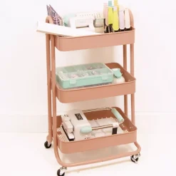 Carrito Con 3 Bandejas Rosa Salmón Craftelier