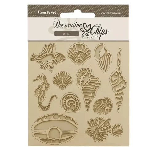 Die-cuts de chipboard Conchas y Peces Songs Of The Sea Stamperia