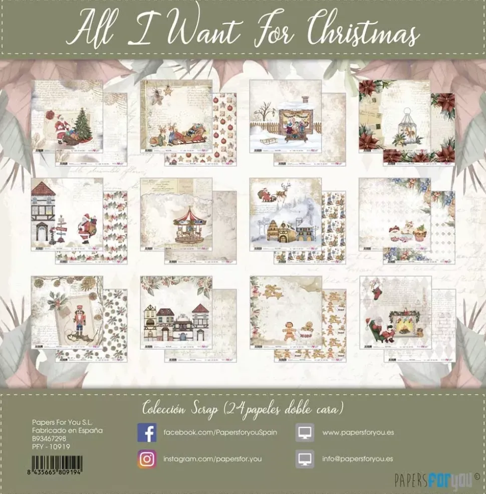 Kit de Scrapbooking All I Want For Christmas PapersForYou 20x20cm