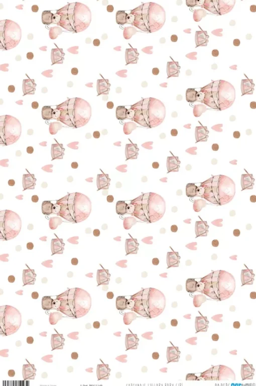 Papel de Cartonaje Ositos en Globo Lullaby Baby Girl PapersForYou 32x48cm