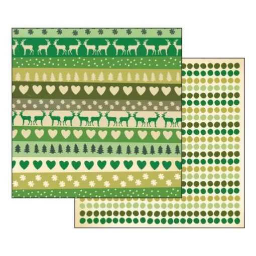 Papel Renos y corazones verdes Stamperia 30x30cm