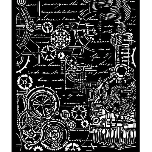 Plantilla de stencil Engranajes Sir Vagabond in Fantasy World Stamperia 20x25cm