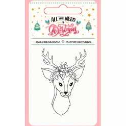 Sello de Silicona Reno con Corona de Flores All You Need Is Christmas Craftelier