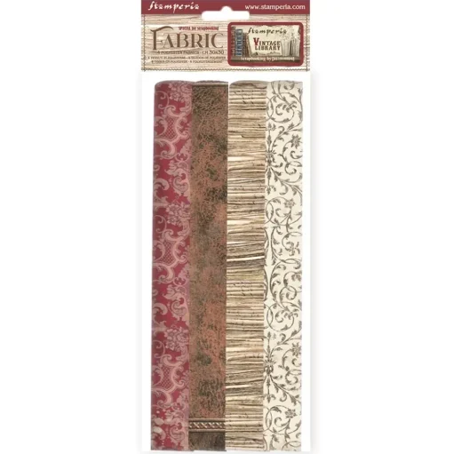 Set 4 hojas de tela Vintage Library Stamperia 30x30cm