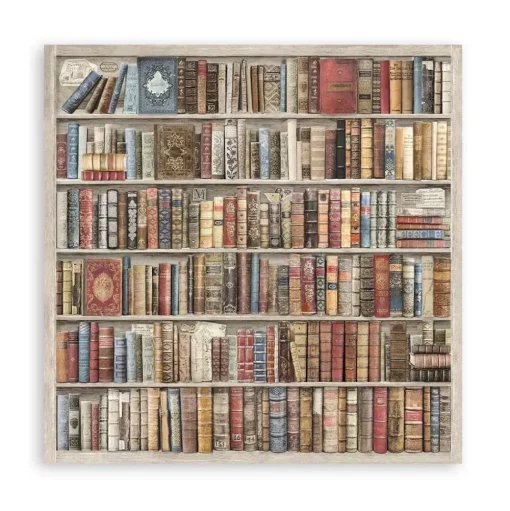Set 4 hojas de tela Vintage Library Stamperia 30x30cm