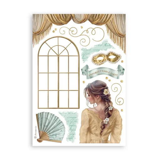 Set 8 hojas de washi tape Masquerade Stamperia A5