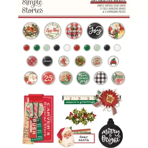 Set de Brads Adhesivos Simple Vintage Dear Santa Simple Stories