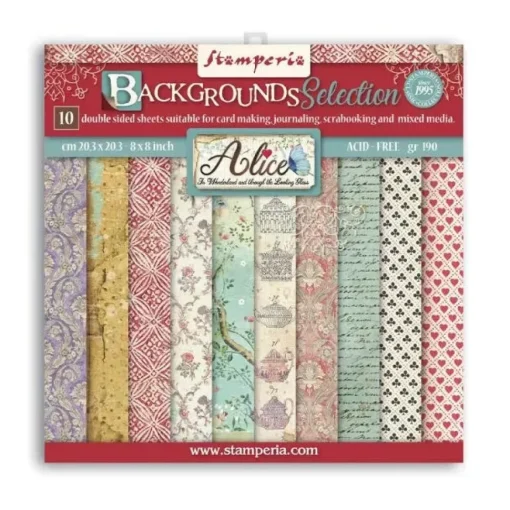 Set de Scrapbooking Fondos Alice Through the Looking Glass Stamperia 20x20cm