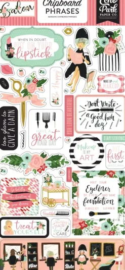 SUPER OFERTA **40%** Die-cuts de chipboard de frases Salon Echo Park