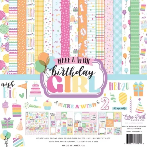 SUPER OFERTA **40%** Kit de scrapbooking Make A Birthday Wish Girl Echo Park 30x30cm