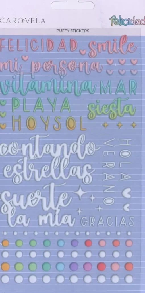 SUPER OFERTA **30%** Puffy stickers Felicidad Caro Vela