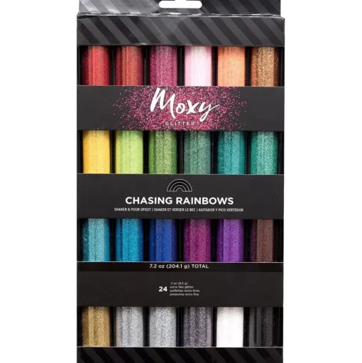 SUPER OFERTA **40%** Set de 24 glitter extra fino Chasing Rainbows Moxy